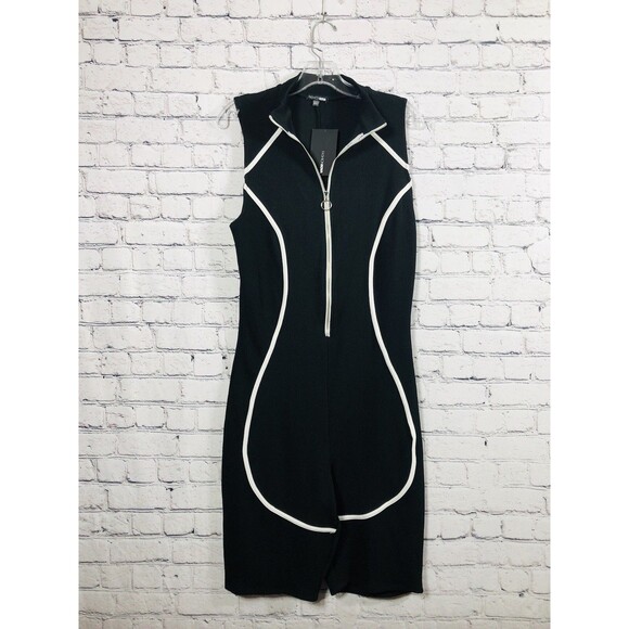 Fashion Nova Pants - Fashion Nova Women's  Ribbed Romper Zip Front Piping Biker Jumpsuit Black 2XL